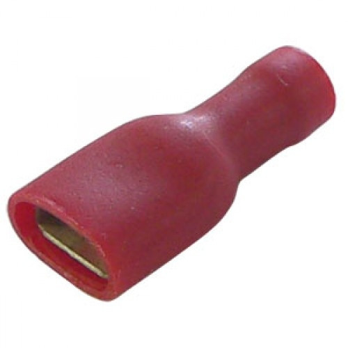Konektor cały izolowany żeński 6.3mm czerwony opak=100 szt
