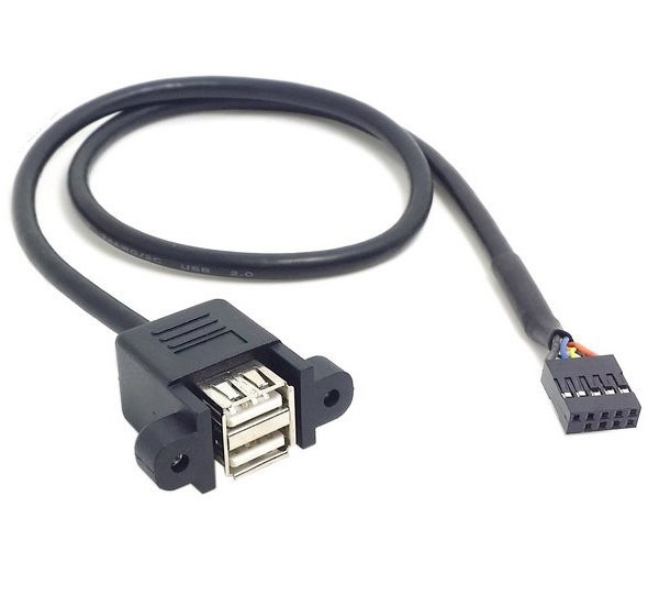 Gniazdo USB A podwójne do obudowy z gniazdem 2x5, przewód 30cm T3