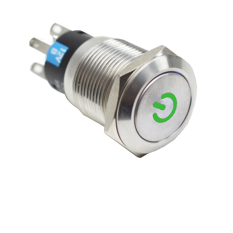 PBW-16BPW Przycisk wandaloodporny "POWER", monostabilny 2A 250V klawisz płaski podśw. zielone
