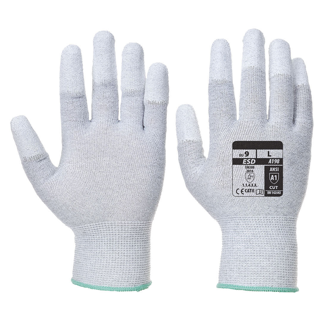 Rękawiczki antystatyczne ESD powlekane poliuretanem na palcach szare rozmiar XL A198GRRXL