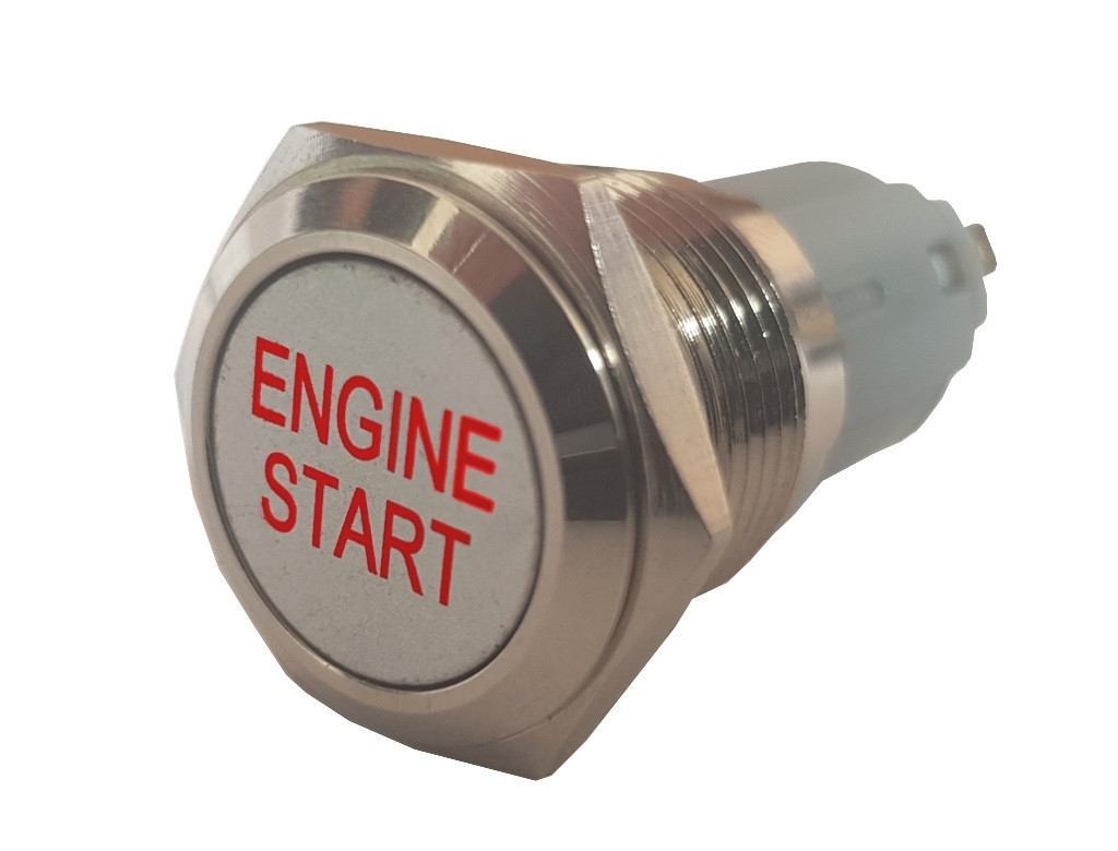 PBW-16BES Przycisk wandaloodporny "START ENGINE", monostabilny 2A 250V klawisz płaski podśw czerwone