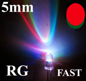 Dioda LED 5mm Czerwona/Zielona, clear szybka zmiana kolorów, 2 nogi opak=100 szt
