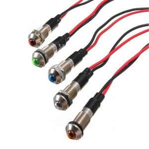 Kontrolka LED 5mm 12V DC czerwona oprawka metalowa wypukła