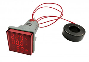 Woltomierz/amperomierz/mernik częstotliwości LED 30x30mm 20-500V/100A czerwony

