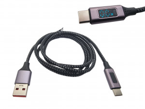 Przewód USB -> USB-C 1m w oplocie z watomierzem