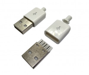 Wtyk USB typ A montowany na kabel biały