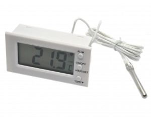 Panelowy termometr LCD od -50°C do 300°C biały z alarmem o przekroczonej temperaturze