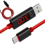 Przewód USB -> USB-C 1m w oplocie z woltomierzem oraz amperomierzem
