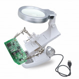 Uchwyt z lupą x3 i podstawką TRZECIA RĘKA z podświetleniem LED, biały