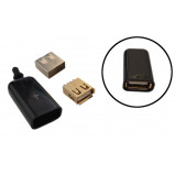 Gniazdo złocone USB typu A montowane na kabel czarne